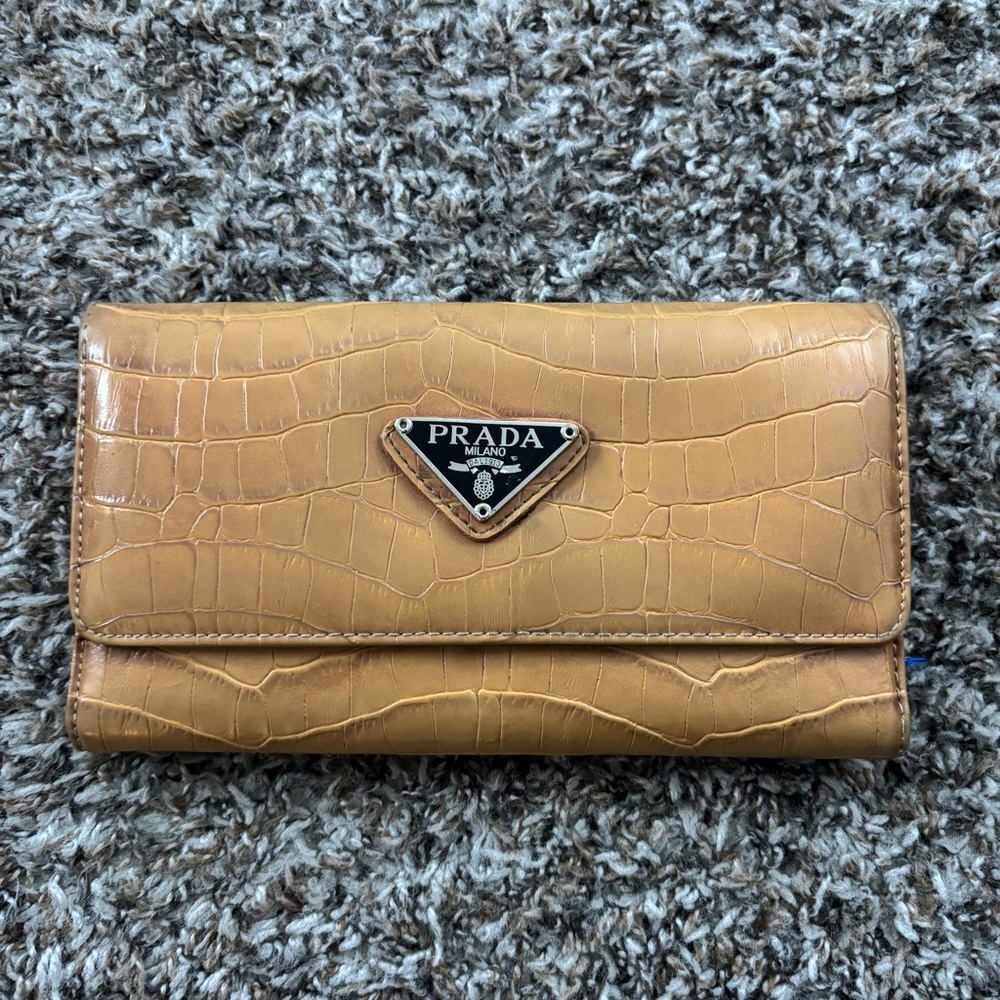 Prada Tan Croc-Embossed Wallet